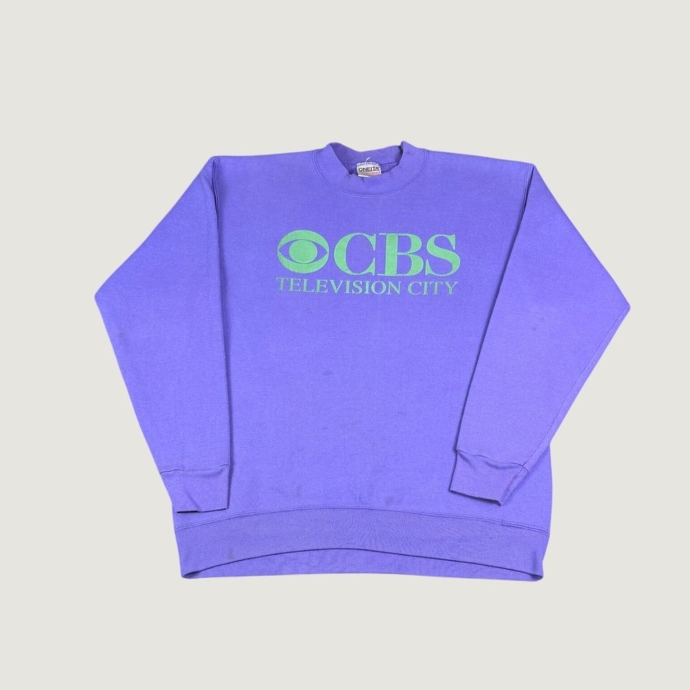 Vintage Oneita CBS Television City Sweatshirt Purple Green Graphic Mens L USA
